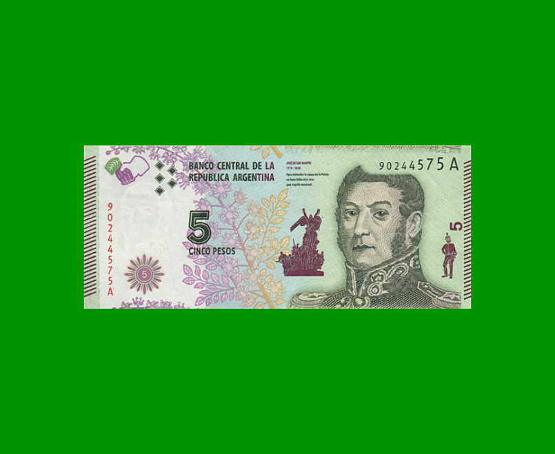 PESOS 3er DISEÑO $5,00, BOT 3901, AÑO 2015, ESTADO EXCELENTE-.-