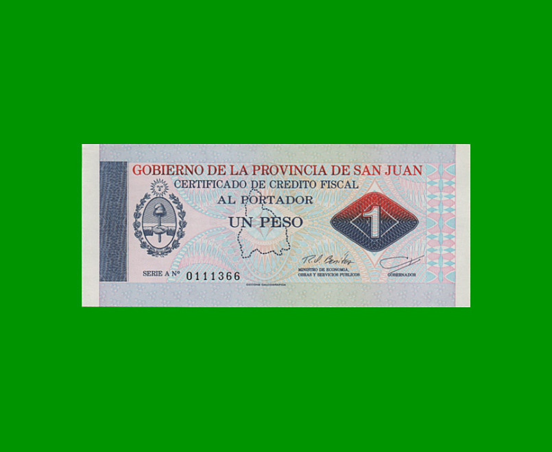 BONO DE SAN JUAN $ 1,00, EC 424, AÑO 1995, ESTADO SIN CIRCULAR.-