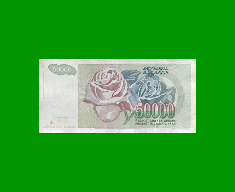 BILLETE DE YUGOSLAVIA 50.000 DINARA, PICK 117, AÑO 1992 ESTADO EXCELENTE- .- - Imagen 2