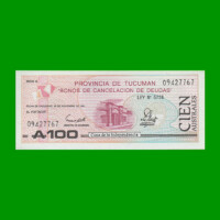 BONO DE TUCUMAN 100,00 AUSTRALES, EC 121, AÑO 1989, ESTADO SIN CIRCULAR.-