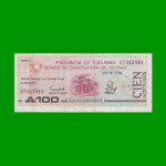BONO DE TUCUMAN 100,00 AUSTRALES, EC 121, AÑO 1989, ESTADO MUY BUENO+.-