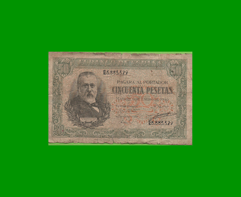 BILLETE DE ESPAÑA 50 PESETAS, PICK 117, AÑO 1940, ESTADO BUENO .-