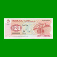 BONO DE TUCUMAN $ 20,00, EC 445, AÑO 2000, ESTADO SIN CIRCULAR.-