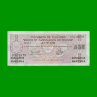 BONO DE TUCUMAN 50,00 AUSTRALES, EC 118, AÑO 1989, ESTADO MUY BUENO.-