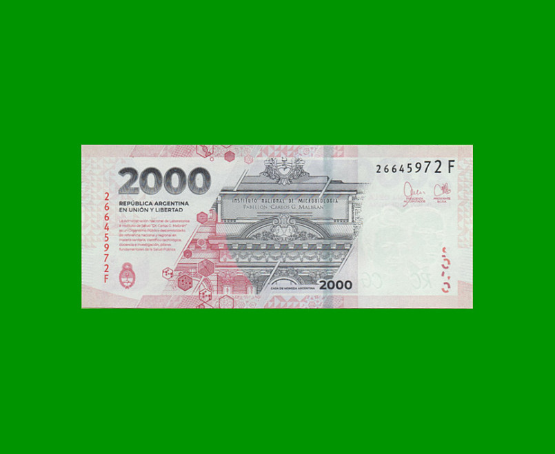 HEROÍNAS Y HÉROES DE LA PATRIA, $2.000 NUEVO DISEÑO, BOT 8002 AÑO 2023, SERIE F, SIN CIRCULAR.- - Imagen 2