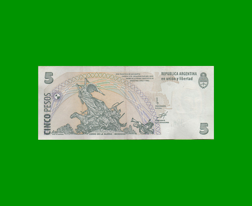 PESOS CONVERTIBLES 2do DISEÑO $5,00, BOT 3301, AÑO 1998, ESTADO  MUY BUENO- .- - Imagen 2