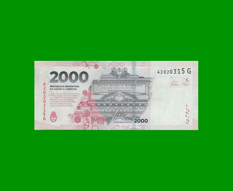 HEROÍNAS Y HÉROES DE LA PATRIA, $2.000 NUEVO DISEÑO, BOT 8006 AÑO 2023, SERIE G, SIN CIRCULAR.- - Imagen 2