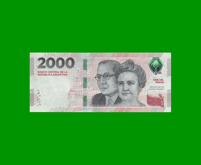 HEROÍNAS Y HÉROES DE LA PATRIA, $2.000 NUEVO DISEÑO, BOT 8006 AÑO 2023, SERIE G, SIN CIRCULAR.-