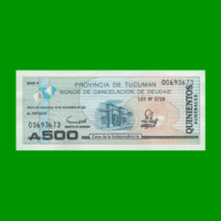 BONO DE TUCUMAN 500,00 AUSTRALES, EC 122, AÑO 1989, ESTADO EXCELENTE+.-