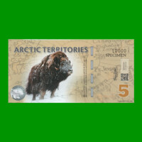 BILLETE DE TERRITORIOS ARTICOS 5 DOLARES POLARES, POLYMERO FANTASIA, AÑO 2012, ESTADO SIN CIRCULAR.-