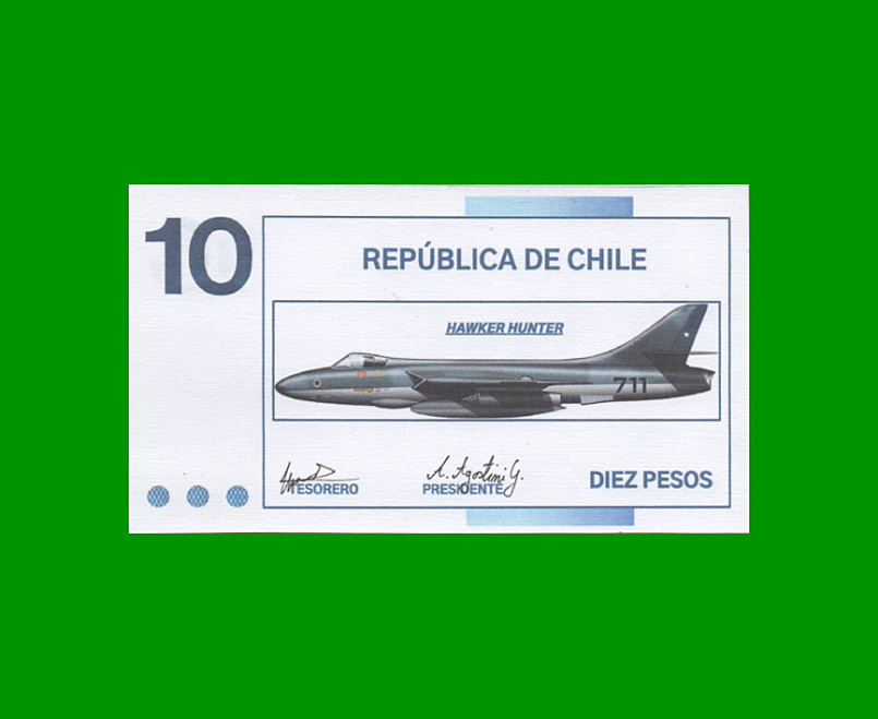 BILLETE DE CHILE 10 PESOS, DE FANTASIA, "HAWKER SIDDELEY AIRCRAFT 1956"  ESTADO SIN CIRCULAR.-