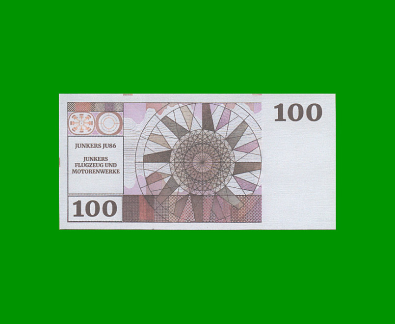 BILLETE DE CHILE 100 PESOS, DE FANTASIA, "JUNKERS UND MOTORENWERKE"  ESTADO SIN CIRCULAR.- - Imagen 2