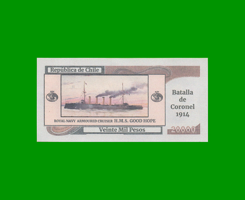 BILLETE DE CHILE 20.000 PESOS, DE FANTASIA, "BATALLA DE CORONEL 1914",  ESTADO SIN CIRCULAR.-