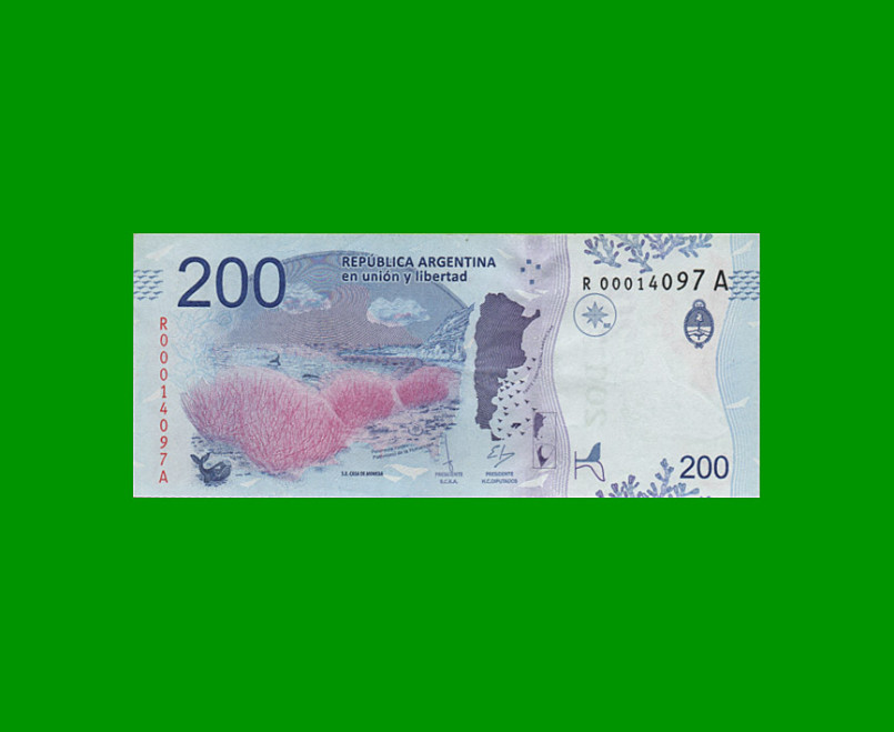 REPOSICION BILLETE CONVERTIBLE TERCER DISEÑO $ 200,00, BOT 5608, ESTADO MUY BUENO .- - Imagen 2