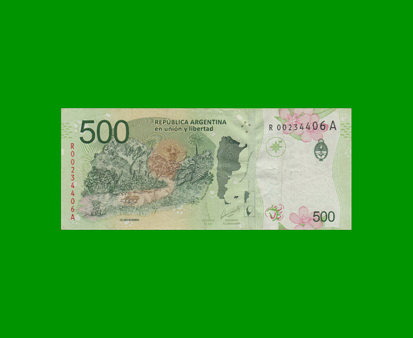 REPOSICION BILLETE CONVERTIBLE TERCER DISEÑO $ 500,00, BOT 5812, ESTADO MUY BUENO.- - Imagen 2