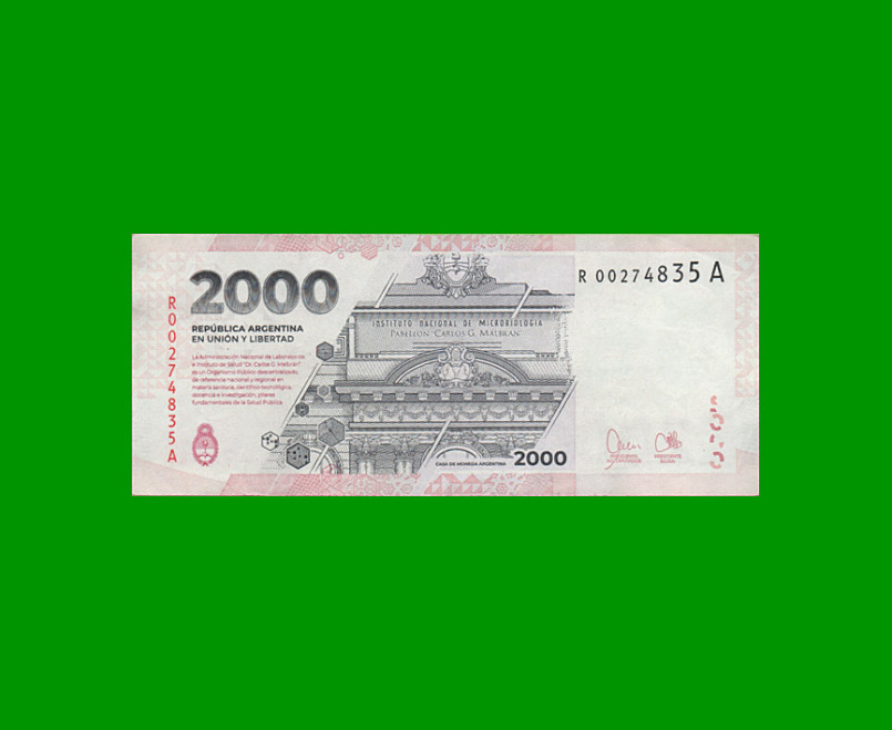 REPOSICION BILLETE HEROINAS Y HEROES DE LA PATRIA $2000, BOT C8005, ESTADO EXCELENTE+  .- - Imagen 2