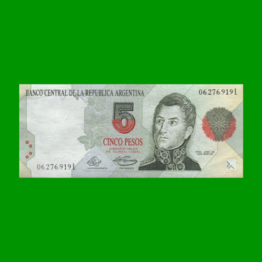 PESOS CONVERTIBLES 1er DISEÑO $5,00, BOT 3025, AÑO 1994, ESTADO EXCELENTE .-