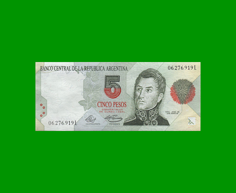 PESOS CONVERTIBLES 1er DISEÑO $5,00, BOT 3025, AÑO 1994, ESTADO EXCELENTE .-