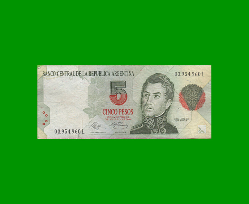PESOS CONVERTIBLES 1er DISEÑO $5,00, BOT 3025, AÑO 1994, ESTADO MUY BUENO .-