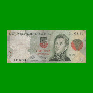 PESOS CONVERTIBLES 1er DISEÑO $5,00, BOT 3025, AÑO 1994, ESTADO BUENO+ .-