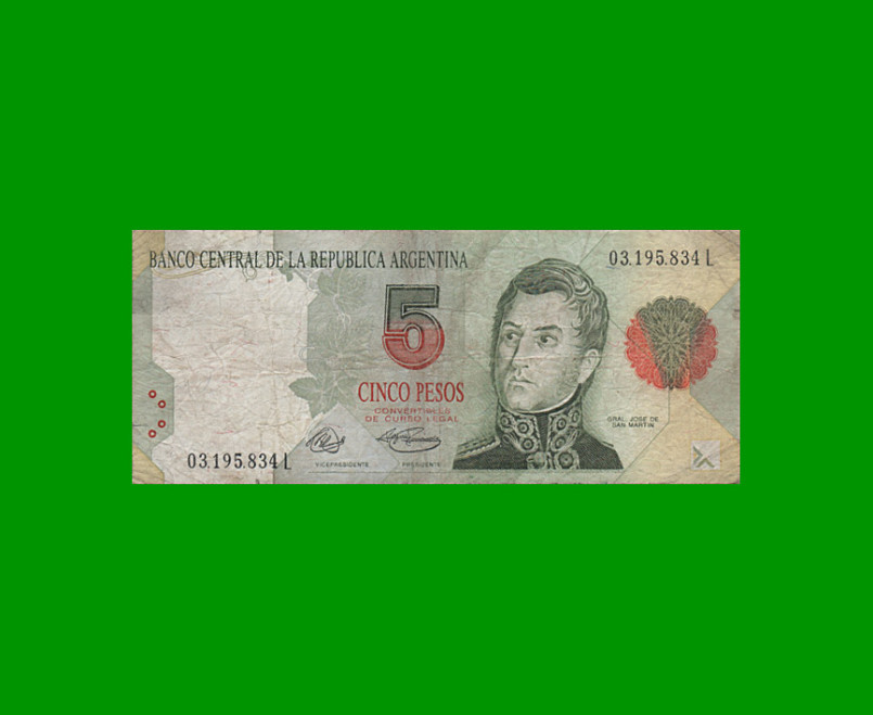 PESOS CONVERTIBLES 1er DISEÑO $5,00, BOT 3025, AÑO 1994, ESTADO BUENO+ .-