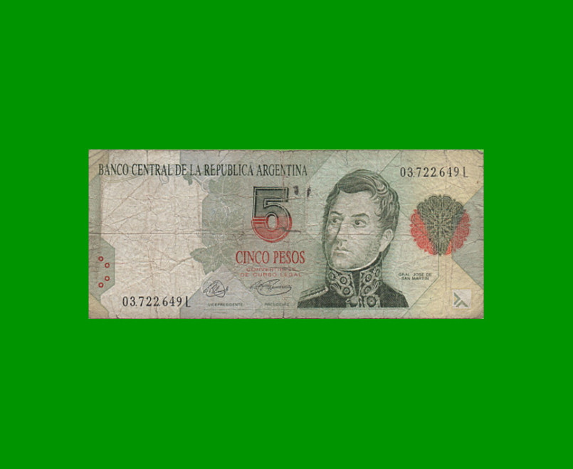 PESOS CONVERTIBLES 1er DISEÑO $5,00, BOT 3025, AÑO 1994, ESTADO BUENO .-