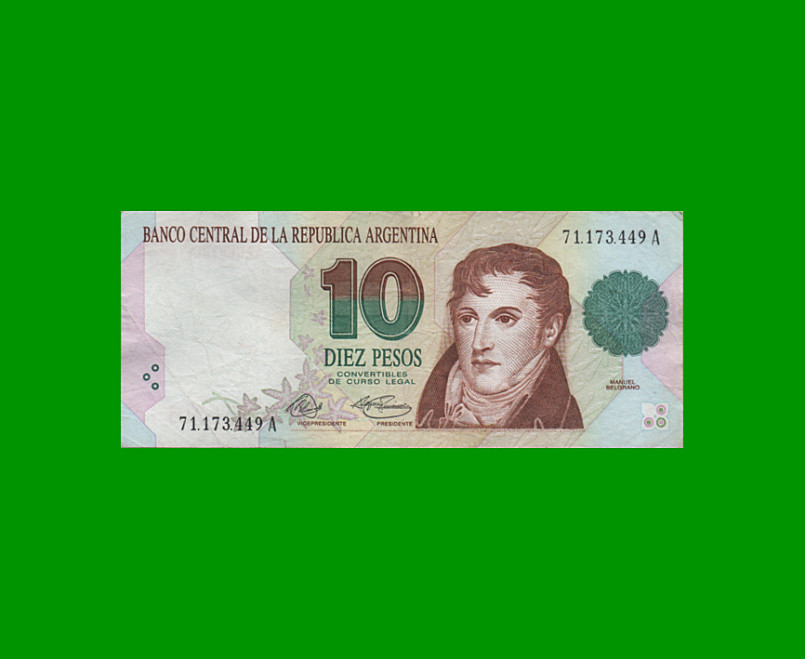 PESOS CONVERTIBLES 1er DISEÑO $10,00, BOT 3037, AÑO 1992, ESTADO MUY BUENO- .-