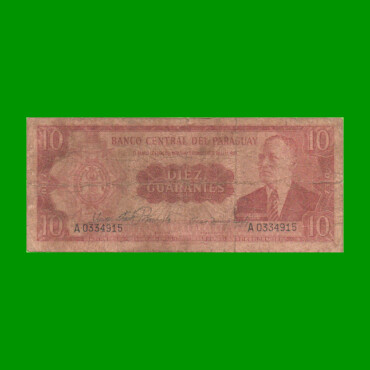 BILLETE DE PARAGUAY 10 GUARANIES, PICK 196a, ESTADO BUENO.-