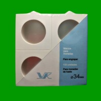 100 CARTONES PARA MONEDAS, MARCA VK, ø 34mm MEDIDAS DEL CARTON 5x5cm, ESTADO NUEVO.-