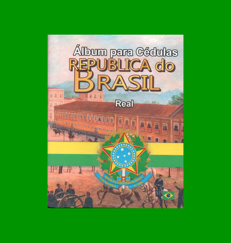 ÁLBUM VACIO PARA BILLETES DE LA REPUBLICA DE BRASIL, AÑOS 1994 A LA ACTUALIDAD, REAL, ESTADO NUEVO.-