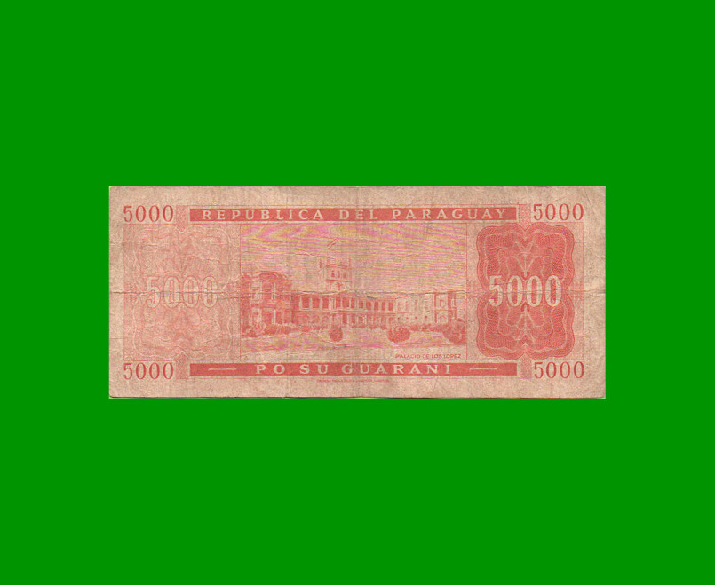 BILLETE DE PARAGUAY 5.000 GUARANIES, PICK 215, AÑO 1997, ESTADO BUENO.- - Imagen 2