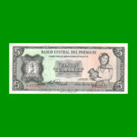 BILLETE DE PARAGUAY 5 GUARANIES, PICK 195a, ESTADO EXCELENTE.-