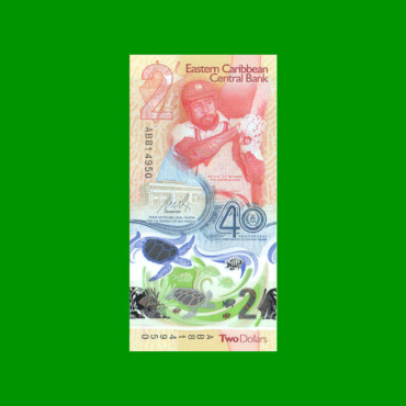 BILLETE DE CARIBE DEL ESTE 2 DOLARES, PICK 61, POLYMERO, ESTADO SIN CIRCULAR.