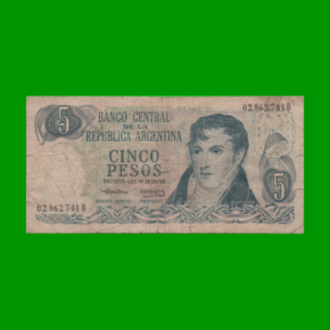 PESOS LEY 18.188 $5,00, BOT 2328, AÑO 1974, ESTADO BUENO.-