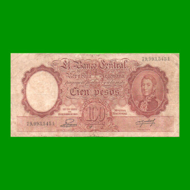 MONEDA NACIONAL $100,00, BOT 2043, AÑO 1953, ESTADO BUENO.-