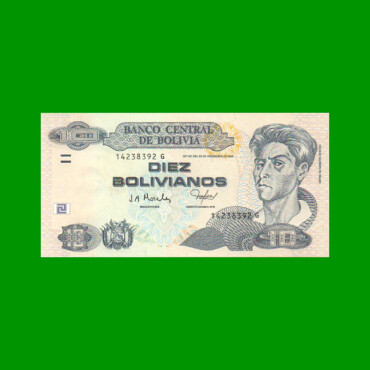 BILLETE DE BOLIVIA 10 BOLIVIANOS, PICK 228, AÑO 1986 (2005), ESTADO SIN CIRCULAR.-