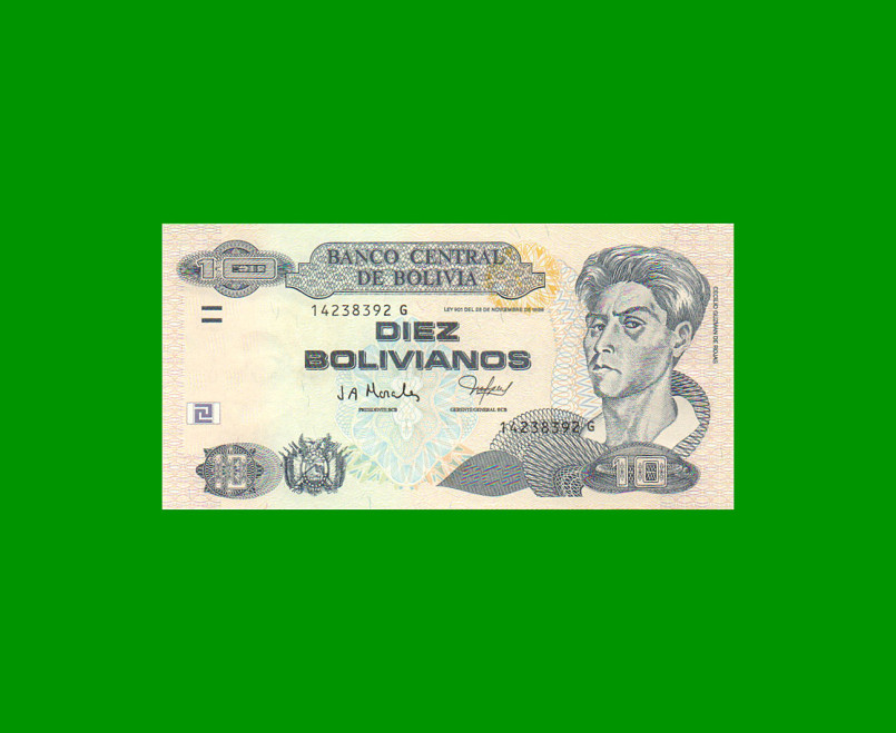 BILLETE DE BOLIVIA 10 BOLIVIANOS, PICK 228, AÑO 1986 (2005), ESTADO SIN CIRCULAR.-