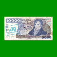 PESOS ARGENTINOS $10.000,00 RESELLADO A 10 AUSTRALES, BOT 2705, AÑO 1985, ESTADO BUENO.-