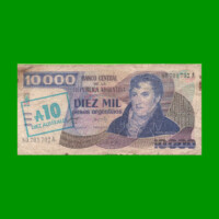 PESOS ARGENTINOS $10.000,00 RESELLADO A 10 AUSTRALES, BOT 2705, AÑO 1985, ESTADO REGULAR.-
