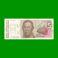 BILLETE DE AUSTRALES, 5 AUSTRALES, BOT 2816, AÑO 1989, ESTADO MUY BUENO.-