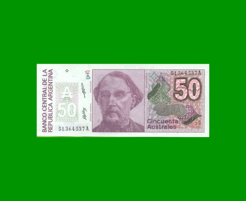 BILLETE DE AUSTRALES, 50 AUSTRALES, BOT 2832, AÑO 1989, ESTADO EXCELENTE+.-