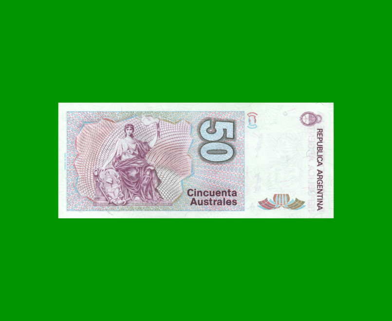 BILLETE DE AUSTRALES, 50 AUSTRALES, BOT 2832, AÑO 1989, ESTADO EXCELENTE+.- - Imagen 2
