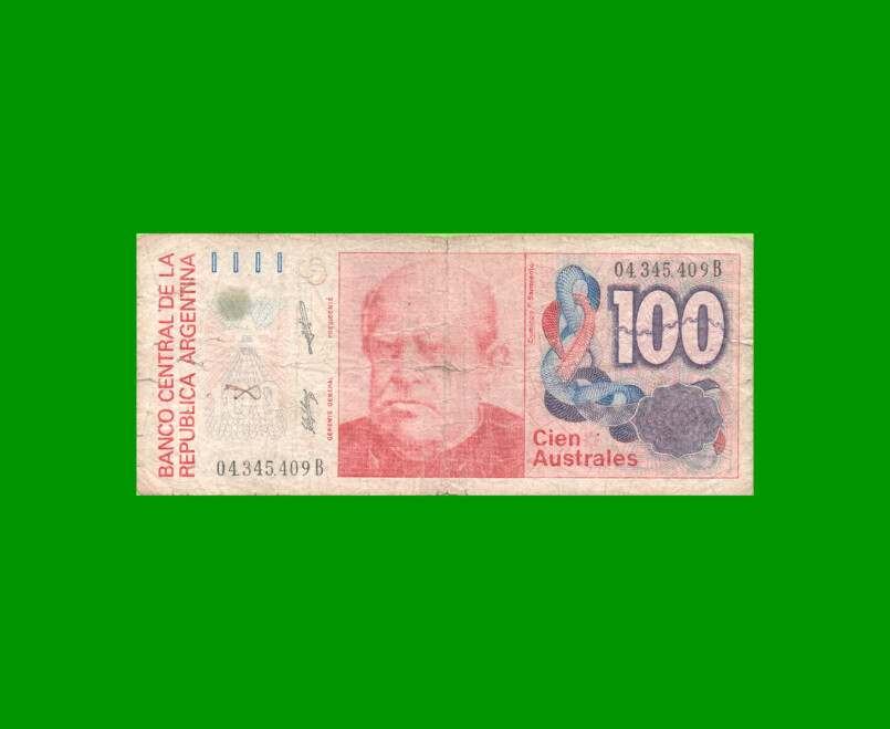 BILLETE DE AUSTRALES, 100 AUSTRALES, BOT 2835, AÑO 1985, ESTADO BUENO- .-
