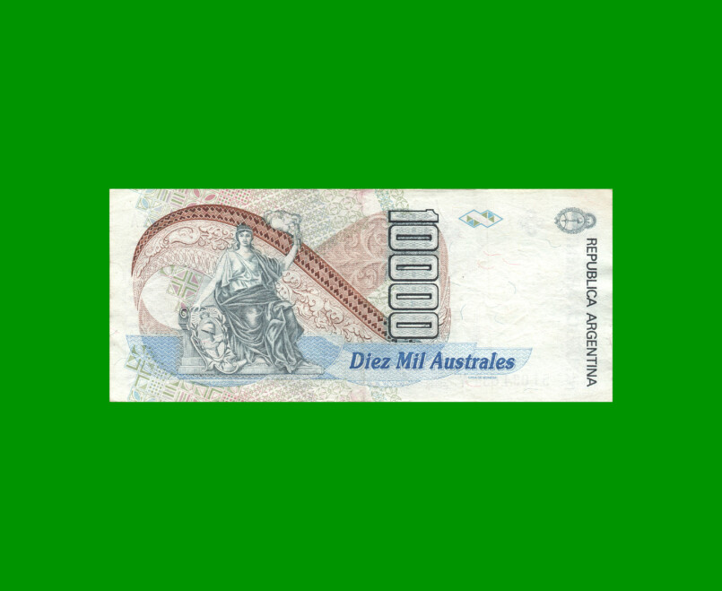 BILLETE DE AUSTRALES, 10.000 AUSTRALES, BOT 2878, AÑO 1989, ESTADO MUY BUENO+ .- - Imagen 2