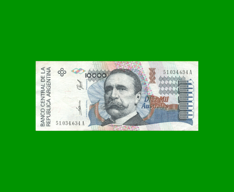 BILLETE DE AUSTRALES, 10.000 AUSTRALES, BOT 2878, AÑO 1989, ESTADO MUY BUENO+ .-
