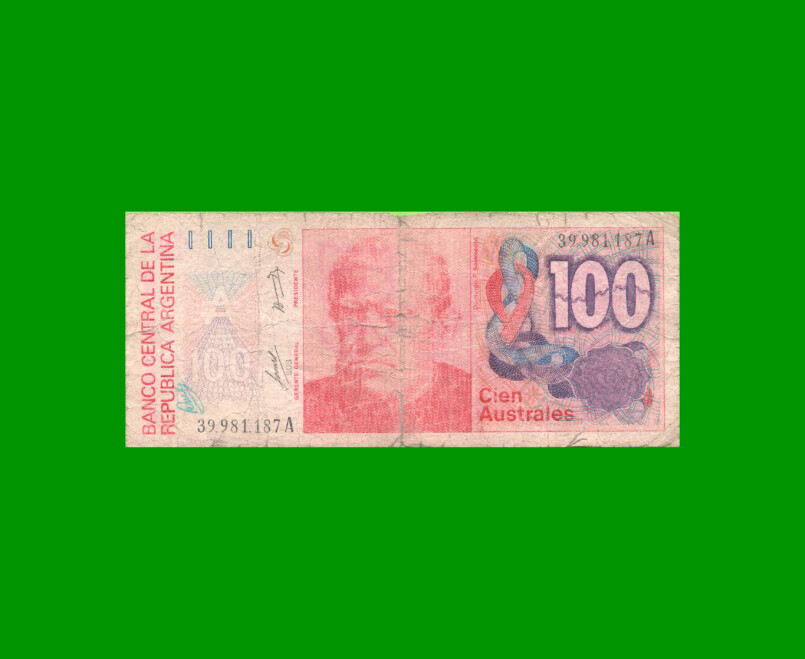 BILLETE DE AUSTRALES, 100 AUSTRALES, BOT 2836, AÑO 1986, ESTADO BUENO- .-