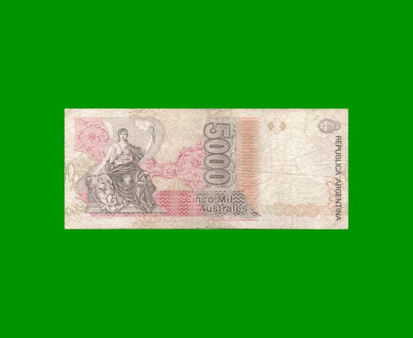 BILLETE DE AUSTRALES, 5.000 AUSTRALES, BOT 2866, AÑO 1989, ESTADO MUY BUENO- .- - Imagen 2