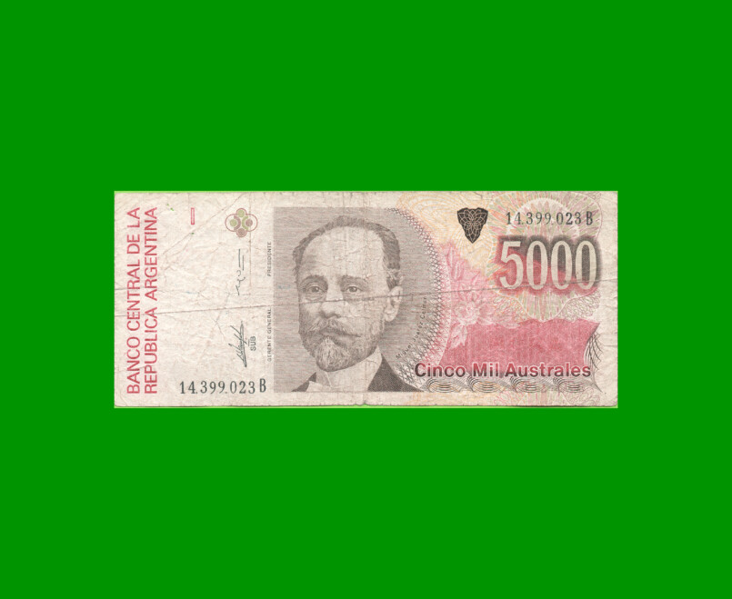 BILLETE DE AUSTRALES, 5.000 AUSTRALES, BOT 2866, AÑO 1989, ESTADO BUENO.-