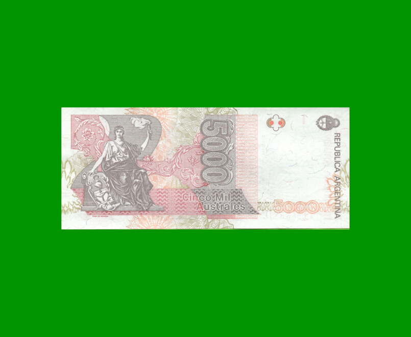BILLETE DE AUSTRALES, 5.000 AUSTRALES, BOT 2870, AÑO 1990, ESTADO EXCELENTE.- - Imagen 2