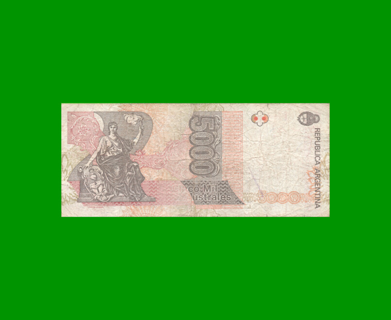 BILLETE DE AUSTRALES, 5.000 AUSTRALES, BOT 2871, AÑO 1991, ESTADO BUENO.- - Imagen 2
